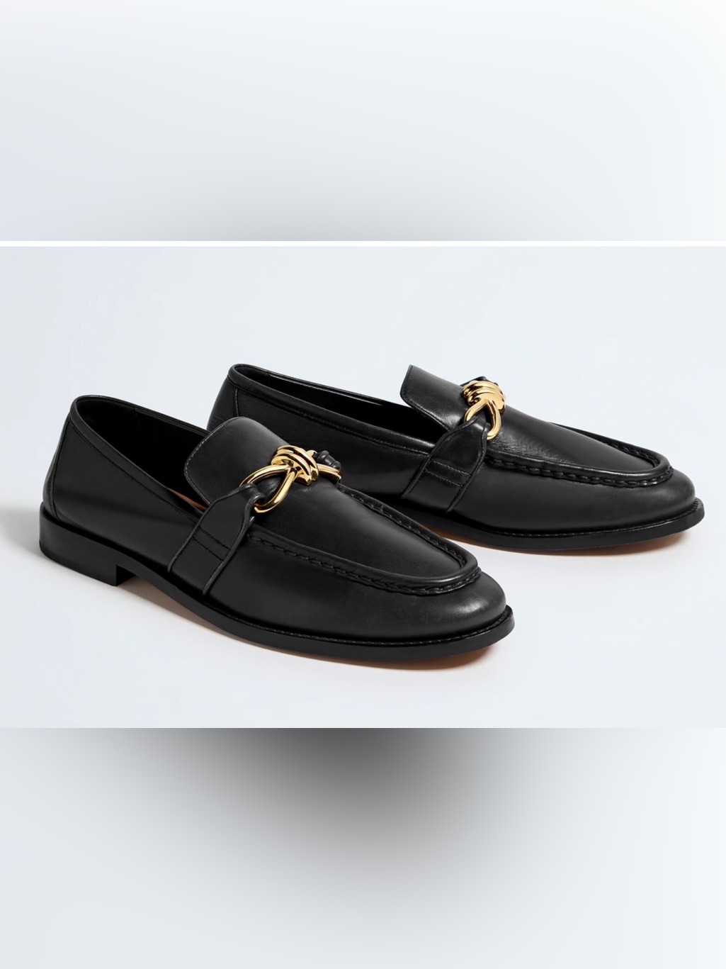 Bottega Veneta Black Leather Loafers With Gold Knot Hardware